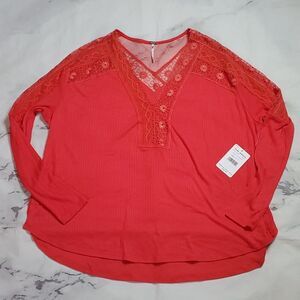 Free People Rose Crimson Lace Long sleeve Shirt
